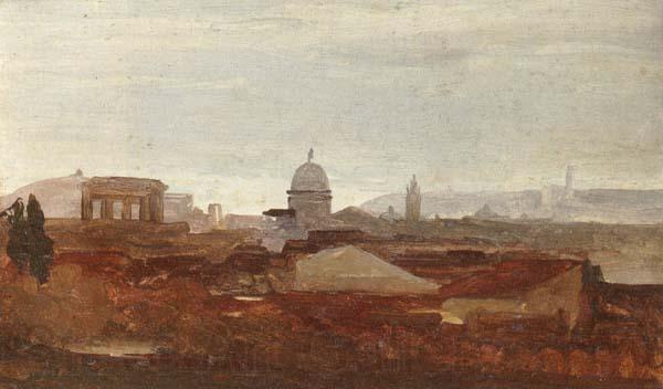 unknow artist a view overlooking a city,roman ruins and a cupola visible on the horizon